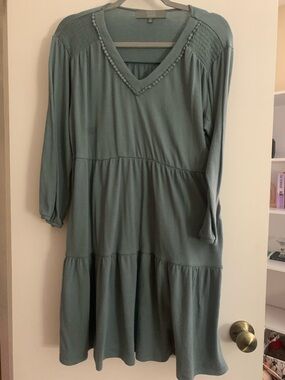 Light Teal Tiered V-Neck Babydoll Dress